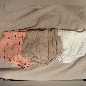Set of Three Textured Baby Bloomers - White, Tan, Peach 3-6mos